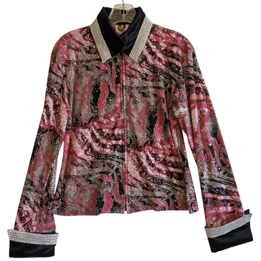 Royal Highness Equestrian Full Zip Pink Black Shimmery Shirt Jacket Western
